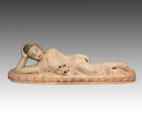 Painted marble Reclining Figure of Buddha from Thailand