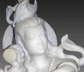 An  example of Shiva depicted with multiple serpents and a crescent above his head