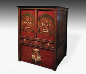 17th-18th C. Tibetan cabinet with Mahakal motif