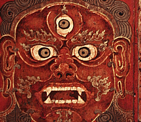 17th-18th C. Tibetan cabinet with Mahakal motif
