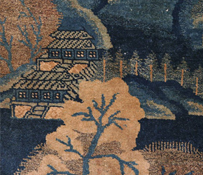 Mongolian Pile Rug with Landscape motif