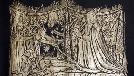 Brass rubbing of knight and his wife in prayer