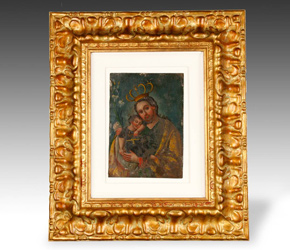 19th C. retablo depicting Saint Joseph with Christ Child