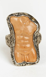 Silver and bone ring with male torso motif from Bali, Indonesia